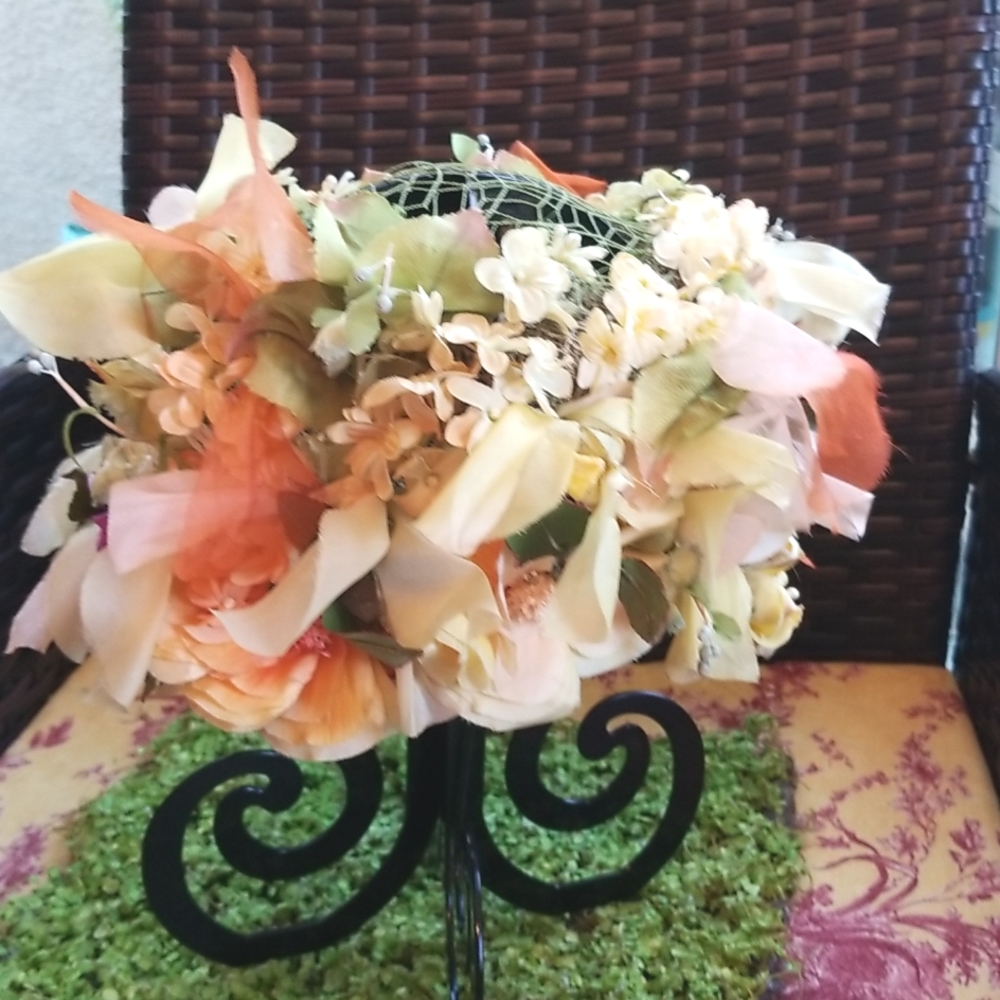 60s CHRISTIAN DIOR Luxury EASTER 7" Flowers Ribbon UNION Garden Chapeaux Hat EVC - Picture 9 of 16
